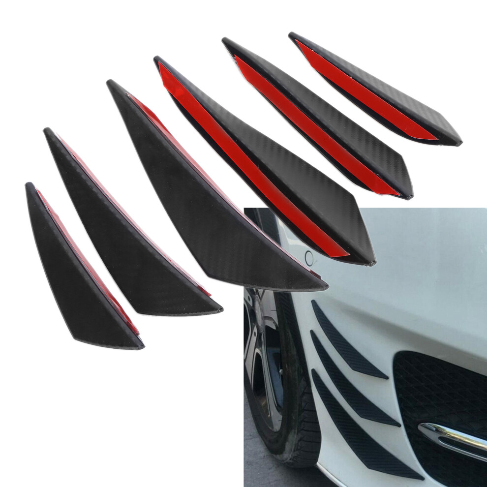 Universal 6Pcs Car Bumper Fin Splitter Canard Stickers Carbon Fibre Look Black 4931390835940