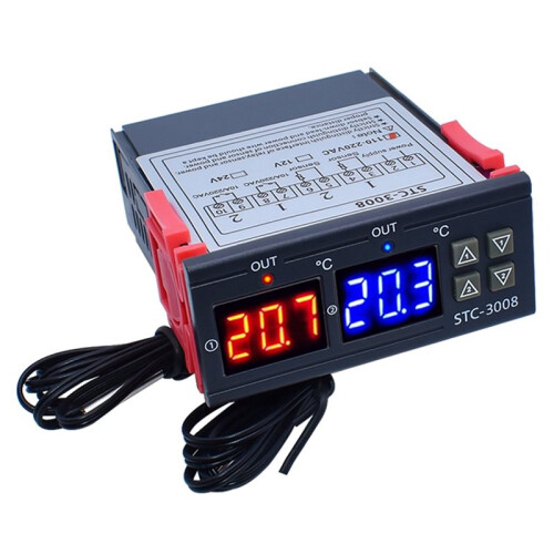 4X Dual Digital STC-3008 Temperature Controller Two Relay Output Thermostat Heater with Probe Temperature Controller,B 1