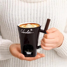 4X Tasse à Fondue pour Chocolat Chaud, Tasse à Fondue en Céramique, Tasse à Fondre, Pot à Thé, Chauffe-Plat pour Chocolat