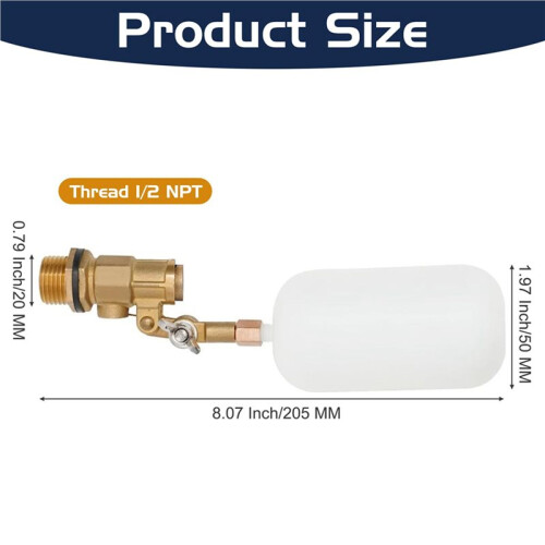 4 Pack Water Float Valve 1/2 Inch, Brass Float  Float with Adjustable Arm, Automatic Fill and Control Water Level 2