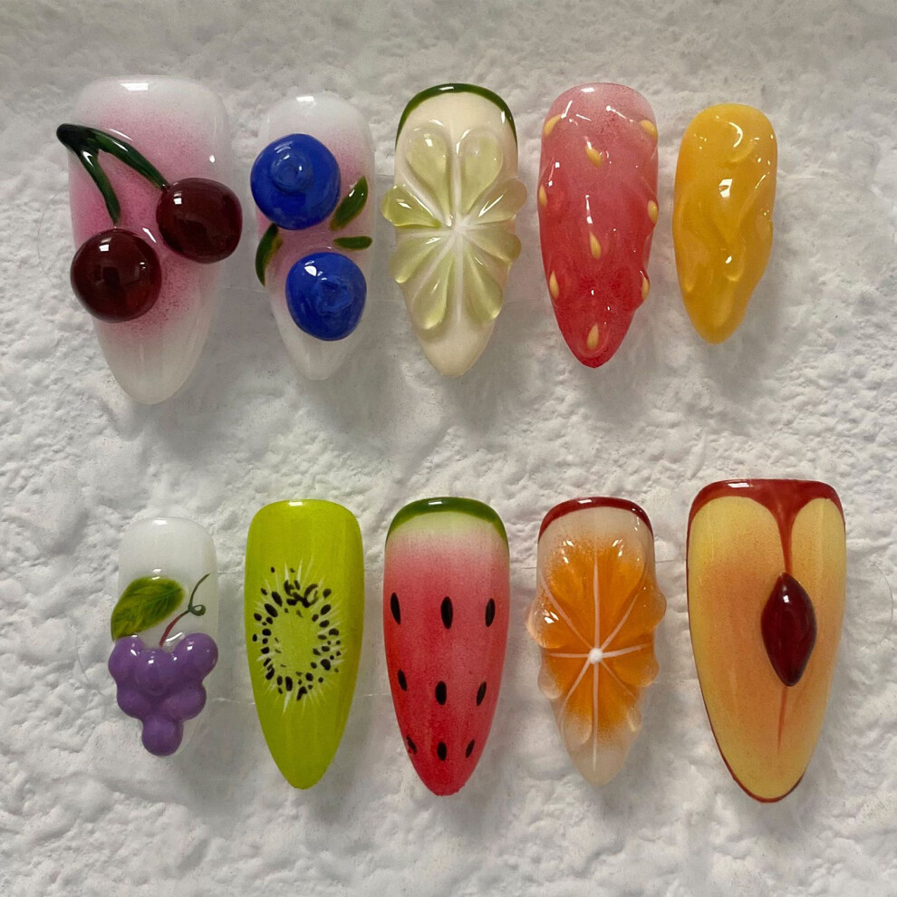 Reach-Tools (M) 3D Fruit Press-On Nails, Glossy & Unbreakable