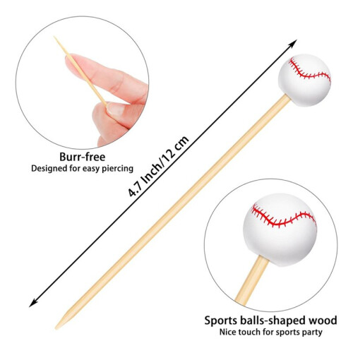 1000Pieces Baseball Decorative Bamboo Cocktail Picks Decorative Fruit Toothpicks 2