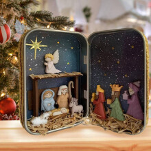 3X Christmas Nativity Handmade Cabin Box Theater Desktop Ornaments Jesus Nativity Set Family Nativity Scene