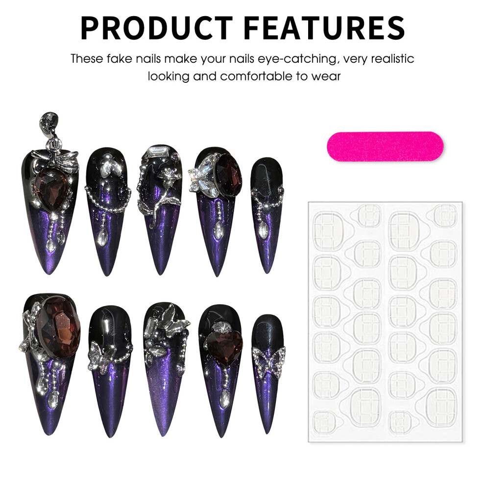 Reach-Tools (Xs) Rhinestone Press-On Nails For Women, Long Lasting