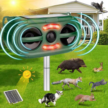 2X Solar Animal Repellent Ultrasonic Outdoor,Waterproof,Animal Repeller with Motion Sensor,Flash Light