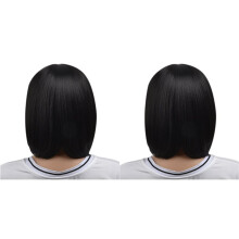 2X Natural Short Straight Bob Wig Synthetic Hair for Women 40cm Heat Resistant Female Fake Hair with Bangs Mapof Black