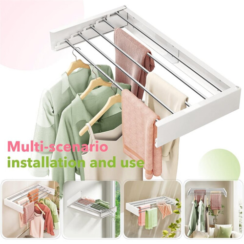Wall Mounted Clothes Drying Rack Space-Saving, Foldable,Retractable Laundry Rack Foldbale Laundry Drying Rack Wall Mount 1