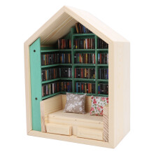 Mini Wooden Bookshelf House Kit - Cute Pine Decor, 692g, 24.41oz