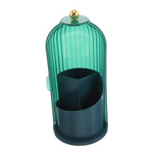 Makeup Brush Holder with Dustproof Lid, 360 Rotating Organizer for Vanity, Green Transparent Design