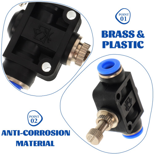 stk. rør 6 mm 1/4' One Touch Inline Flow Control Throttle Pneumatisk stikadapter Luftfittingssamling (sort) 2