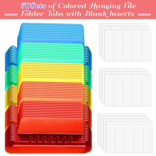 File Folder Tabs, 50 Sets Hanging File Folder Labels Tabs and Inserts for Hanging Folders 1