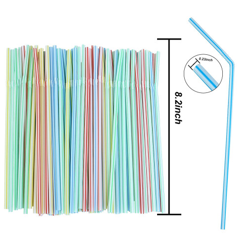 500 Pieces Striped Disposable Plastic Straws Multi Colored Flexible Bendable Drinking Straws 1