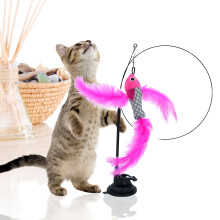 (Pink Flying Fish) Feather Cat Toy with Suction Cup - Indoor Play & Exercise