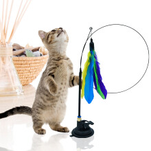 (Colorful Feathers) Feather Cat Toy with Suction Cup - Indoor Play & Exercise