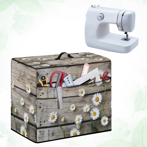 Κάλυμμα σκόνης ραπτομηχανής Wood Daisy με τσέπες με φερμουάρ – Ταιριάζει στις 2
