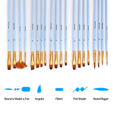 20pcs Artist Paint Brush Set Nylon Hair for Acrylic Watercolor Oil Crafts
