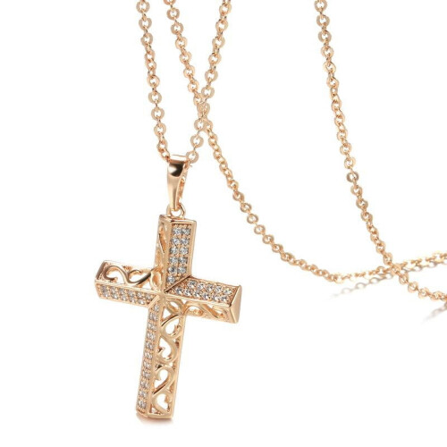 Colar Kinel com Pingente de Cruz Simples em Ouro Rosa 1