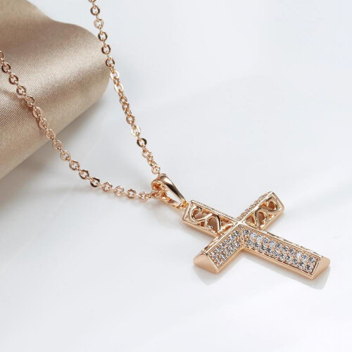 Colar Kinel com Pingente de Cruz Simples em Ouro Rosa 2