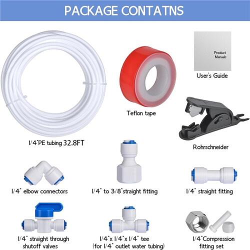 2 Set 32.8ft Refrigerator Water  Kit ,1/4inch OD Water  Kit for Fridge Icemaker Reverse Osmosis System 2