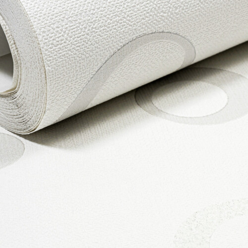 Grandeco White Metallic Grey Glitter Swirl Circle Textured Vinyl Wallpaper 2