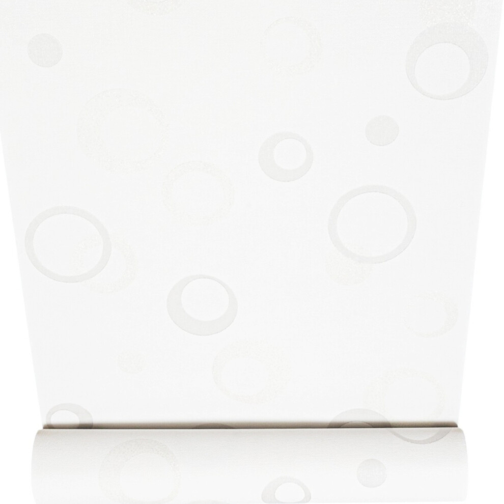 Grandeco White Metallic Grey Glitter Swirl Circle Textured Vinyl Wallpaper