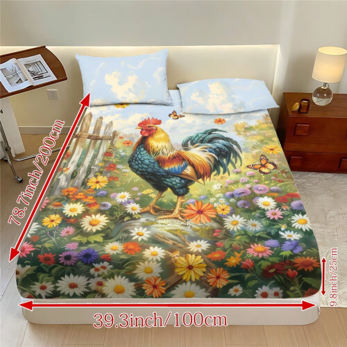 Bedding Set Full Size Soft Cooling Polyester Rooster Floral 1