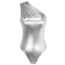 Woemn's Metallic Bodysuit Leotard Top-silvery white L