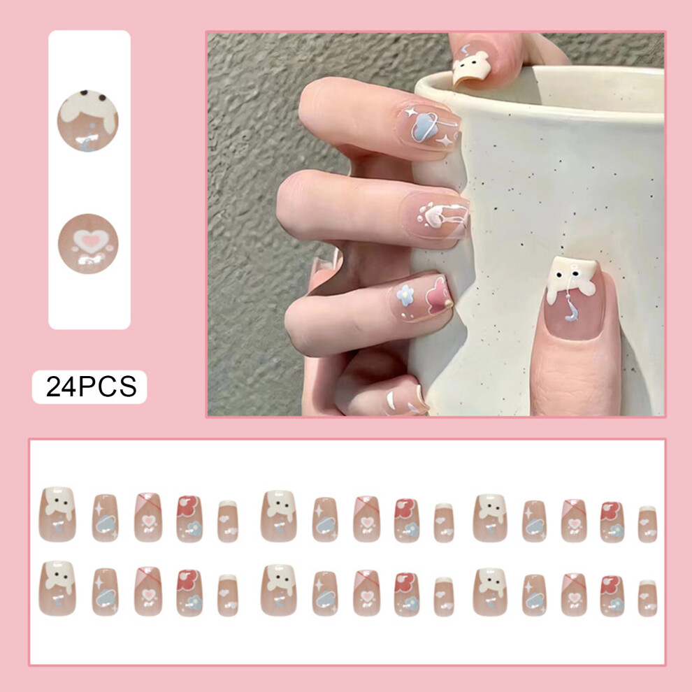 Roc-Electron 30Pcs Heart Print Press-On Nails, Reusable & Long Lasting