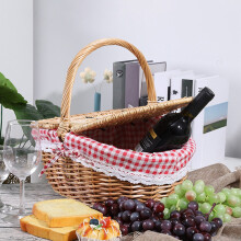 Panier de Panier de Pique-Nique en Osier de Style Campagnard avec Couvercle et PoignéE et Doublures pour Pique-Niques, FêTes, Mariages et Barbecues
