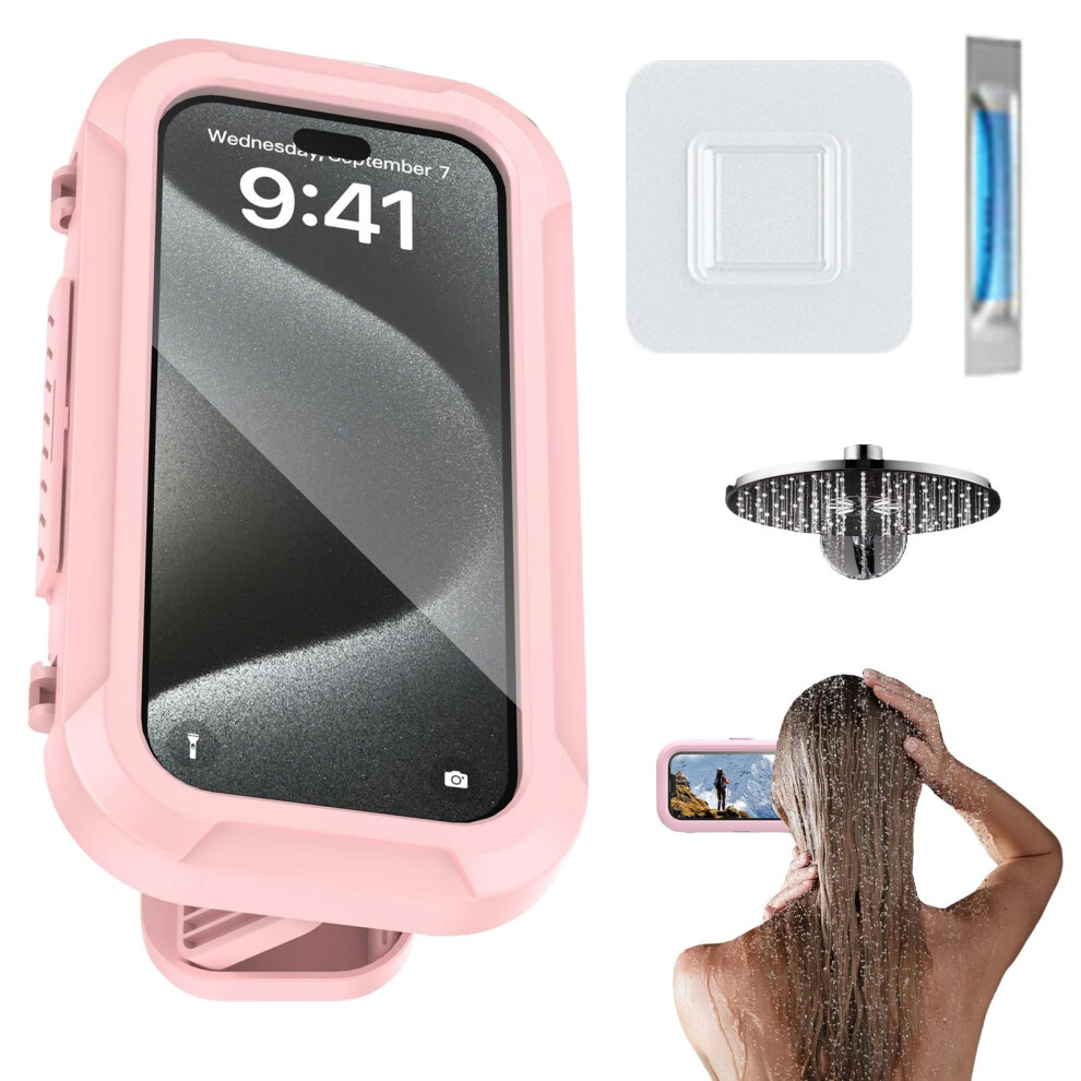 Waterproof Shower Phone Holder With 360 Adjustable Rotation, Antifog Screen And Secure Adhesive Mount For Bathroom Pink 9092120234770