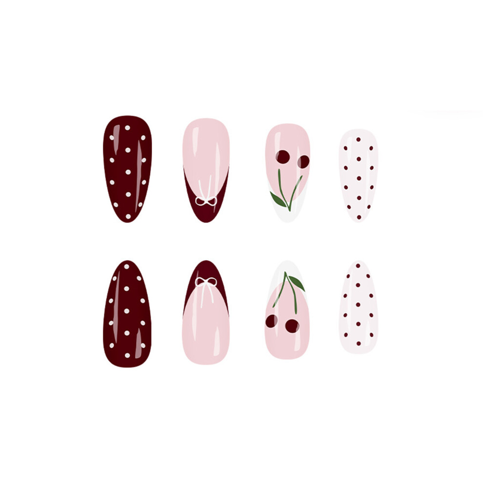 Reach-Tools 24Pcs Burgundy Glossy Cherry Nail Tips W/ Bowknot