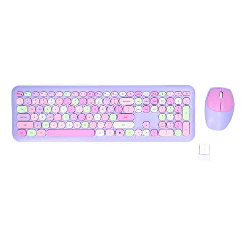 Wireless Keyboard Mouse Combo 2.4G Retro Multi Color Purple 1