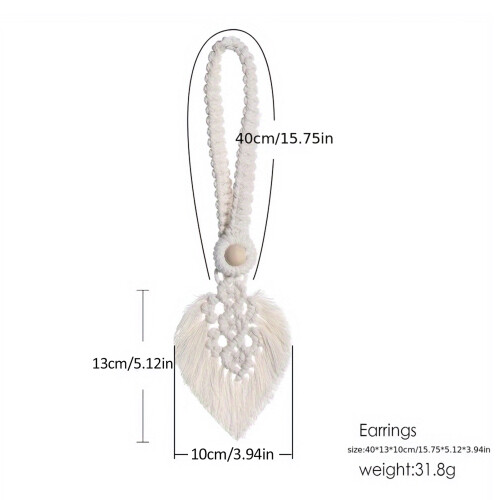(White) Boho Cotton Curtain Tiebacks, 2PCS, No Tools Needed