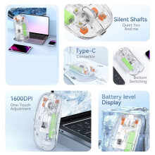 Transparente Kabellose Maus 2,4 G USB  Wiederaufladbar Ergonomische Gaming-Maus für PC Laptop Desktop Dual-Modus Stumm