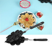 NoStick Waffle Pan with 2 Handles Heart-Shaped Pancake Mold, Black