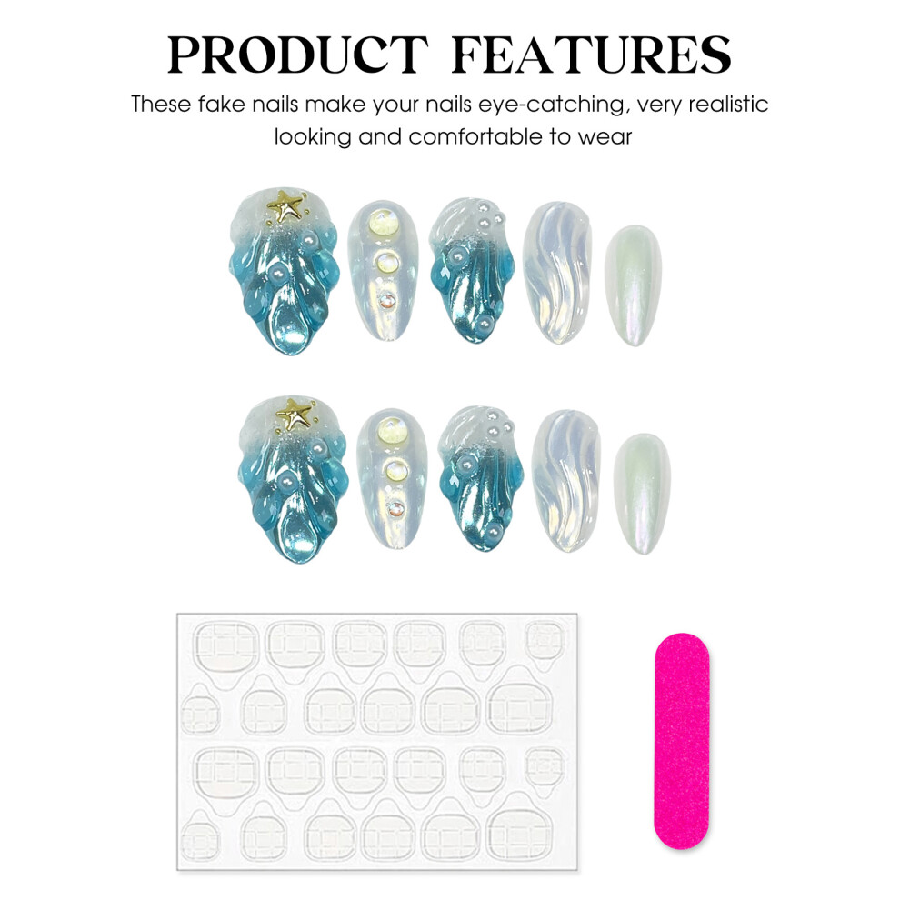 Creation-3C Blue/White (Xs) Glitter Fake Nails For Stage Wear