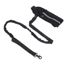 Reflective Dog Leash with Zipper Pouch Waist Belt Elastic Rope Black