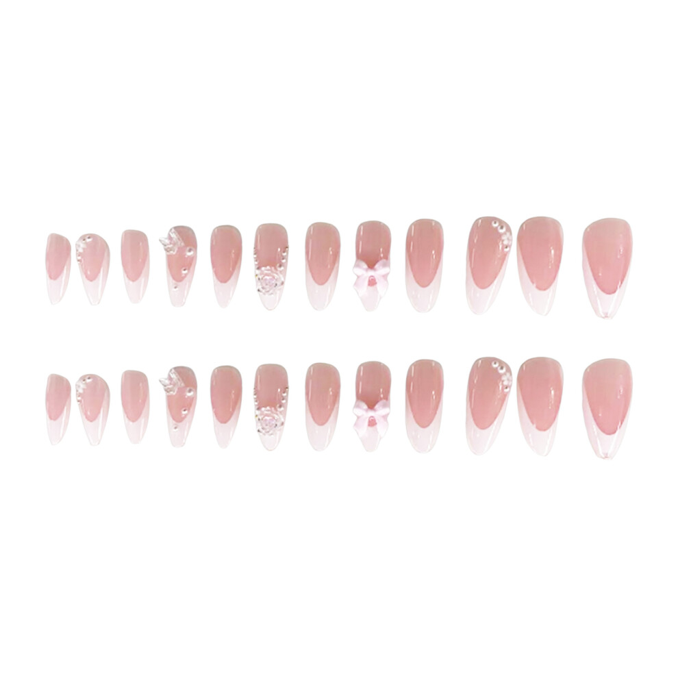 Creation-3C Pink Bowknot False Nails - Reusable & Charming