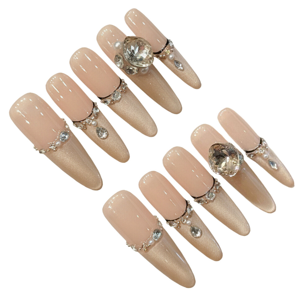 Creation-3C (S) 10Pcs Glam Rhinestone Cat Eye Fake Nails