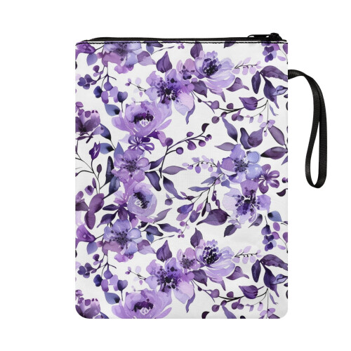Bokomslag med glidelås, 300D polyester, lilla blomster 1