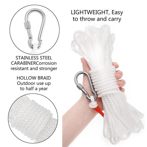 Hollow Life Rope with Single Spring Hook, 49 ft Braided 2