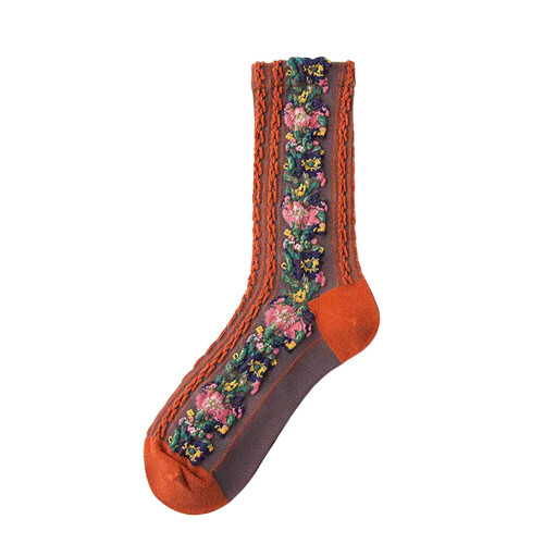 (Orange) Women\'s Ethnic Jacquard Crew Socks