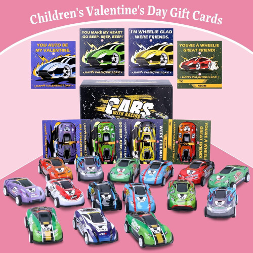 Valentine's Day Pull-Back Car Cards for Kids 24 Pcs 2