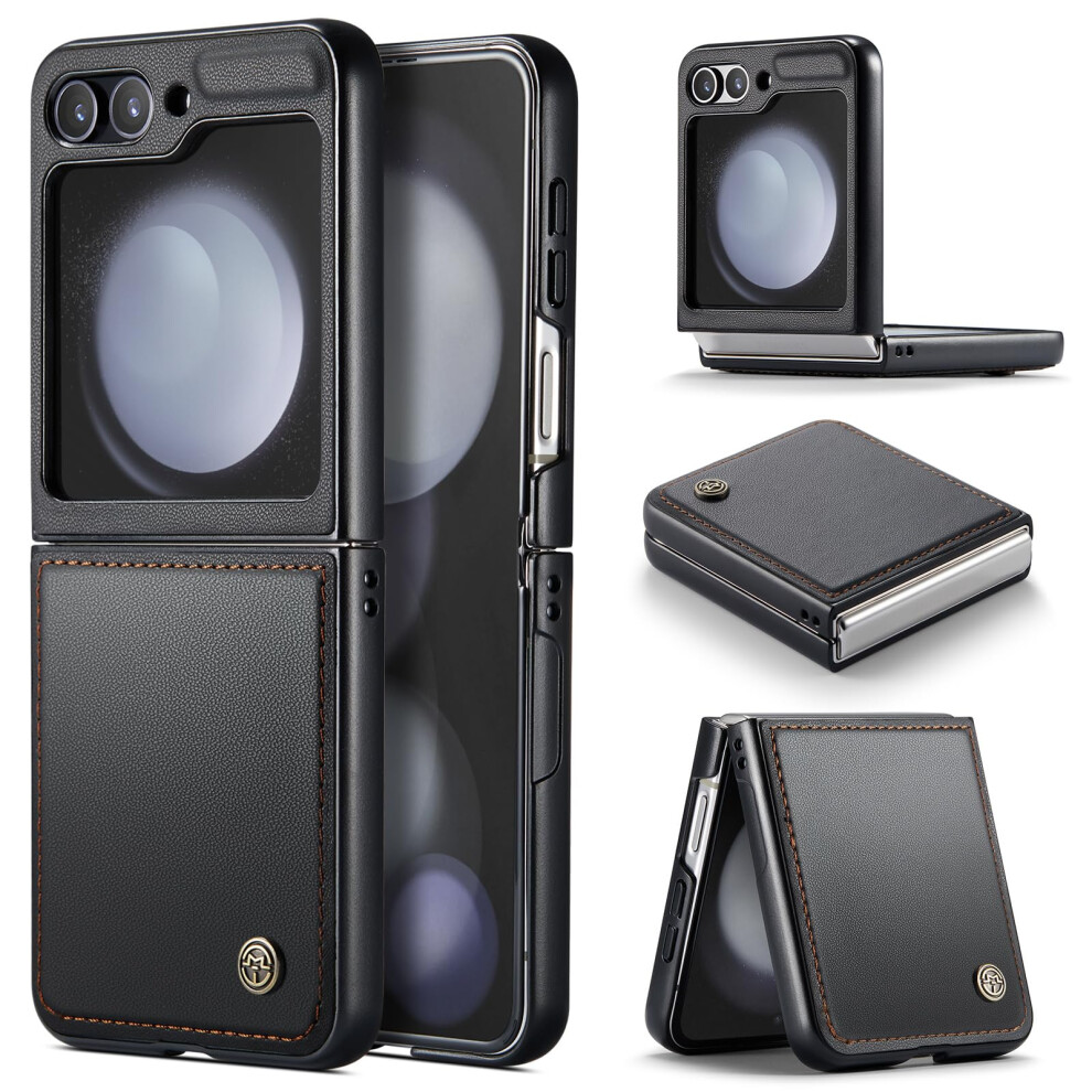 Case For Samsung Z Flip 5 Pu Leather Hard Shell Shockproof Slim Antifingerprint Protective Cover Black 9330225057154