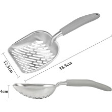 Pá para areia de gato, filtragem eficiente para limpeza rápida, design em metal sólido resistente ao desgaste, não entorta sob uso intenso.