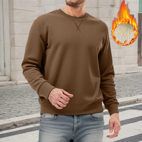 Pull-over homme uni, doublé, col rond, manches longues, chaud, décontracté, coupe ample. 1