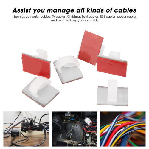 50 Pack Clear White Cable Adhesive Clips 2