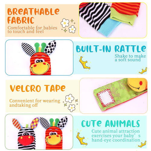 Soft Newborn Rattle Socks Set with Wrist and Ankle Rattles 1