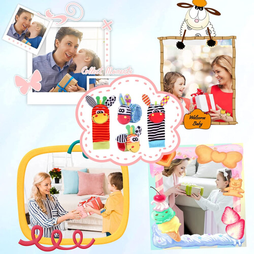Soft Newborn Rattle Socks Set with Wrist and Ankle Rattles 2