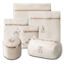 6Pack Mesh Laundry Bags,Anti-Deformation Reusable Laundry Bags with Embroidery Small Patterns for Bra,Stocking,Etc,Beige